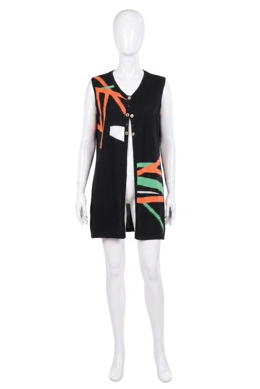 NEW ANGEL retro brights long vest in black/orange